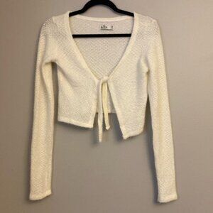 💜Hollister Y2K Ivory Chanelle Tie long Sleeve Cropped Sweater size Xs